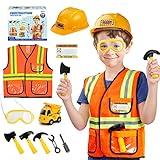 Lesheng space Construction Worker Costume for Boys, Pretend Builder Career Outfit with Self-Assembly Engineer Truck, Role Play Dress Up for Halloween