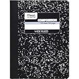 Mead Composition, Wide Ruled Comp Book, Writing Journal Notebook with Lined Paper, Home School Supplies for College Students & K-12, 9-3/4" x 7-1/2", 100 Sheets, Black Marble (09910)