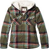 Legendary Whitetails Women's Woodland Berber Lined Hooded Shirt Jacket, Olive Festival Plaid, Small