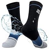 DRYMILE Slim Waterproof Socks, Thin Moisture Wicking Winter Waterproof Socks for Men & Women, Golf, Cycling - Crew (XL, Black and Blue)