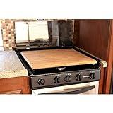 Camco Camper/RV Silent Top Stovetop Cover - Features Natural Bamboo Design w/Non-Toxic Protective Finish & 4 Non-Slip Rubber Feet - Fits Most 3 or 4 Burner RV Stoves | 19.5” x 17” x .75” (43571)