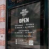 EGD 2025 Enhanced Peel & Stick Tech for Custom Business Hours Sign for Glass Door | Business Hours Sign | Hours of Operation Signs for Business with Logo and QR Code | Open Closed Signs for Business (BH-I)