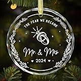 Wedding Gifts - Mr and Mrs Gifts - First Christmas Married Wedding Ornament 2024 - Wedding Just Married Gift for Newlywed Couple, Bride, Groom - Bridal Shower Gifts - Glass Ornament Decoration V1