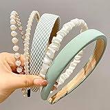 DOXISHRUKY Fashion Headbands for Women Girls Headbands Set, 5pcs Pearl Headband Floral Head bands Padded Headbands for Women Vintage Wide Headband (Green)