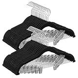 SONGMICS 30-Pack Pants Hangers, 16.7-Inch Long Velvet Hanger with Adjustable Clips, Heavy-Duty, Non-Slip Skirt Hangers, Space-Saving for Pants, Skirts, Coats, Dresses, Black UCRF12B30