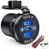 Nilight Dual USB Socket PD Type C and QC3.0 12V 24V Car Outlet ON Off Touch Switch Fused Wire Kit for Cars Trucks RVs Campers