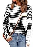 LILLUSORY Womens Oversized Sweaters 2024 Fall Fashion Striped Lightweight Ladies Cute Pullover Crewneck Long Sleeve Spring Tops Trendy Old Money Clothes Outfits