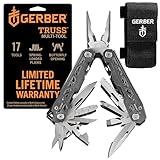 Gerber Gear Truss 17-in-1 EDC Needle Nose Pliers Multi tool - includes Pocket Knife, Screwdriver, and Bottle Opener Accessories - Gifts for Men, Fishing and Camping Gear - Gray with Standard Sheath