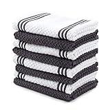Sticky Toffee Cotton Dishcloths Set of 8 – Gray and White Kitchen Towels 12x12 in, Reusable and Absorbent Tea Towels for Cleaning or Drying, Oeko-Tex Cotton