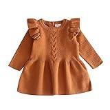 Toddler Baby Girl Knit Sweater Dress Princess Kids Ruffle Long Sleeve Casual Birthday Christmas Party Dresses Top Fall Winter Outfit Clothes Playwear Brown Ruffle 2-3 Years