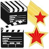 Jecery 40 Pcs 7 x 8 Inch Movie Film Clap Board Directors Clapper Clapboard and Star Cardboard Writable Cut Action Scene Board Movie Theme Night Party Decorations for Classroom Halloween Photo Props