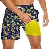 Wemkuqa Men's Neon Pickleball Swim Trunks with Compression Liner 5" Inseam Men's Cool Ball Quick Dry Board Shorts with 4 Pockets Fun Bathing Suit for Men(Neon Pickleball-XL)