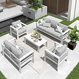 Solaste Aluminum Patio Furniture Set,7 Seats Modern Outdoor Conversation Set Sectional Sofa with Upgrade Cushion and Coffee Table,White