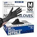 Supmedic Disposable Nitrile Gloves, Chemical Resistant, Powder-Free, Latex-Free, Food Safe, Medical Exam Gloves, Black, Medium, 100 Pcs
