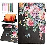 YUNHOTIC Case for Samsung Galaxy Tab A7 10.4 inch 2020 Release, (SM-T500/T505/T507) Premium PU Leather Folding Stand Cover with Pen Holder & Multiple Viewing Angles - Black Flower