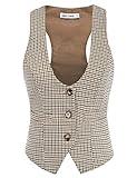 GRACE KARIN Womens Vest Jacket Vintage Sleeveless Dressy Plaid Vest Suit Blazer(L, Brown Plaid)