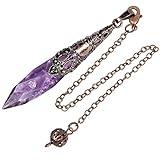 Rockcloud Natural Amethyst Dowsing Pendulum Chakra Crystal Point Pendant Pendulum for Divination Copper Wicca Balancing Meditation Kit