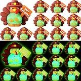 Domensi 30 Pcs Glow in Dark Thanksgiving Mini Turkey Figures Tiny Turkey Figurines to Hide and Seek Luminous Chicken Statue Autumn Figurines for Thanksgiving Party Gifts Favors Decor(Sign)