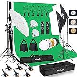 [Upgraded LED Bulb] Photography Lighting Kit 8.5x10ft Backdrop Support System and LED Softbox Set, 6400K Bulb, Umbrella, Video Studio Continuous Lighting Kit for Photo Studio, and Video Shooting