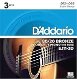D'Addario EJ11-3D Acoustic Strings 80/20 Bronze 12-53 Light 3-Pack