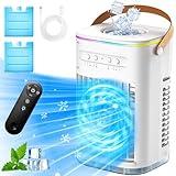 BALKO 4-IN-1 Personal Air Conditioner w/Remote, 2 Ice Packs, 1200ML Tank, 7H Timer for Smart Auto-Off,2 Cool Mist,3-Speed Small Portable Air Conditioner, 7-LED Light Evaporative Air Cooler for Room