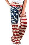 Elsofer 4th of July Pants for Women July 4th Womens Clothing Ladies USA American Flag Print Patriotic Casual Pants (3XL, Red)