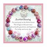 PARTNER Sassenach Inspirational Christmas Birthday Gifts for Women for Women Charm Scottish Thistle Blessing Bracelets Natural Stone Beaded Thistle Flower Jewelry for Her (Emperor Stone)