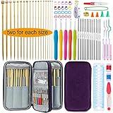 Mdoker 95pcs Knitting Needles Kit&Crochet Hooks Set 36 Straight Bamboo Knitting Needle 12 Small Size Lace Crochet Hook 5 Ergonomic Crochet Needles Knitting Set with Knitting Supplies&Accessories