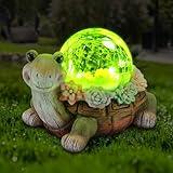 Vasesun Solar Turtle Garden Statue Lights for Outdoor Decor with Cracked Glass LED Figurine Lighting Resin Succulent Tortoise Decorations Patio Lawn Yard Housewarming Mom Gifts