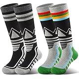 YOVOHARI Kids Ski Socks 2 Pairs/3 Pairs Warm Thick OTC Snow Socks for Boys Girls Winter Skiing Snowboarding(Black&Green-S)