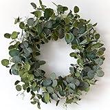 HomeKaren Eucalyptus Wreaths for Front Door 22", Handmade Green Leaves Wreath for Summer, Spring and All Seasons, Greenery Floral Wreath for Wall and Outside