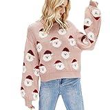 LUBOT Ugly Christmas Sweaters for Women Cute Fuzzy Funny Wintertime and Holiday Parties Knitted Pullover Sweater Santa Pink