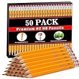 V-Opitos Wood-Cased #2 HB Pencils, 50 Pack Pre-Sharpened with Top Erasers, Bulk Yellow Pencils for School, Writing, Drawing and Sketching