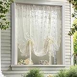 YIPINXIU Beige Romantic Little Floral Woven Lace Tie Up Balloon Curtain for Kitchen Liftable Tier Roman Blind Victorian Drapes for Small Window Cafe Balcony Rod Pocket 1 Panel (55Wx39L inch,Beige)