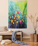 Ambesonne Flower Tapestry, Dandelions Featured in Garden Brushstrokes Watercolored Abstract Landscape Art, Wall Hanging for Bedroom Living Room Dorm Decor, 40" X 60", Green Yellow