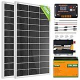 ECO-WORTHY 200 Watt 12V Complete Solar Panel Starter Kit for RV Off Grid with Battery and Inverter: 200W Solar Panels+30A Charge Controller+50Ah Lithium Battery+600W Solar Power Inverter