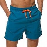 SILKWORLD Men's Swimming Surf Beach Shorts Mesh Liner(Large, Peacock Blue)