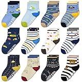 Tphon Non Slip Kids Toddler Socks with Grippers Baby 12 Pairs Anti Skid Socks for Boys Girls for 1-3 Year Children