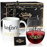 PUGED Before Patients After Patients Gift Set 11 oz Coffee Mug and 18 oz Stemless Wine Glass with Gift Package for Dentist Nurses Day Graduation Gifts