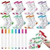 Glitopper Kids Doodle Socks, Color Your Own Socks 8 Pairs and 8 Fabric Pen for Coloring, Kid Drawing DIY Crafts Art Gifts (S)