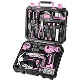 DEKOPRO Drill Set: Tool Set with 8V Pink Cordless Drill, Home Tool Kit with Drill, Hand Tool Kits for Women 126 Piece