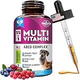 Cat & Dog Multivitamin Liquid with Glucosamine & Cranberry | 15 in 1 Health Supplements for Urinary Tract Kidney, Bladder, Hip & Joint, Skin & Coat | Natural UTI Medicine Made in USA (60 ml)