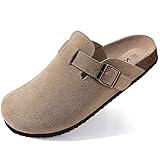 KIDMI Women's Suede Clogs Leather Mules Cork Footbed Sandals Potato Shoes with Arch Support Taupe 39 (Size 7.5-8)