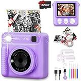 Camera for Kids Instant Print,Portable Camera with 32G Card & 1080p Video,Instant Print Camera with Color Pens for DIY,Over 3 Years Old for Boys Girls Birthday Gifts Halloween Christmas(Purple)