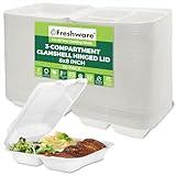 Freshware Clamshell Containers, 8 x 8 Inch, 3-Compartment, 50-Pack, White