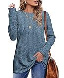 OFEEFAN Womens Tunic Tops Long Sleeve Crew Neck Leggings Lightweight Winter Blue L