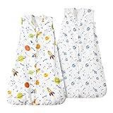 PHF 100% Muslin Cotton Baby Sleep Sacks, 18-24 Months Sleep Sack with 2-Way Zipper, 2 Pack Cooling 0.5 TOG Breathable X-Large Size Sleeveless Baby Wearable Blanket for Baby Boy, Space
