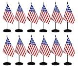 USA Flags American Desk Flag Set Small Mini US Table Office Flag with 13" Black Pole, Black Base and Spear Top,Miniature American Deluxe Desktop Flag, Home Decoration, Office Decoration, Festival Celebrations(12 Pack )