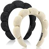 Ztomine Skincare Headband, Set of 2 - Terry Cloth Face Wash Headband Combo Pack - Puffy Makeup Headbands for Face Washing, Mask (beige + black)