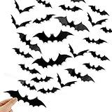 DIYASY Bats Wall Decor,120 Pcs 3D Bat Halloween Decoration Stickers for Home Decor 4 Size Waterproof Black Spooky Bats for Room Décor